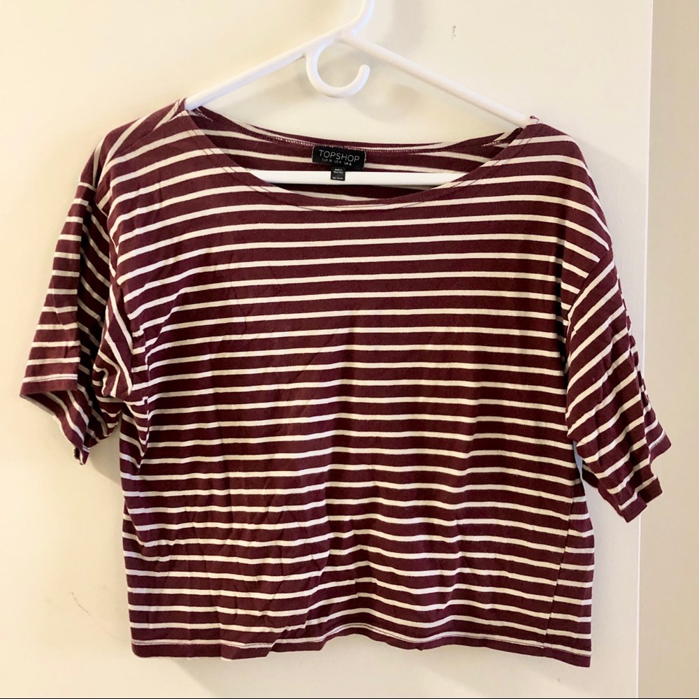 Burgundy and white striped cropped Topshop tee